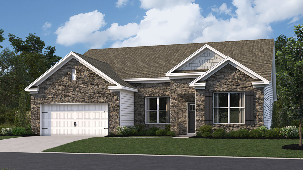 A rendering of a Galveston home with a stone face.