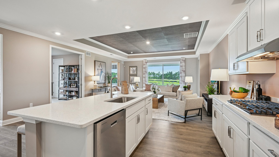 An open-concept kitchen that flows into the living area.