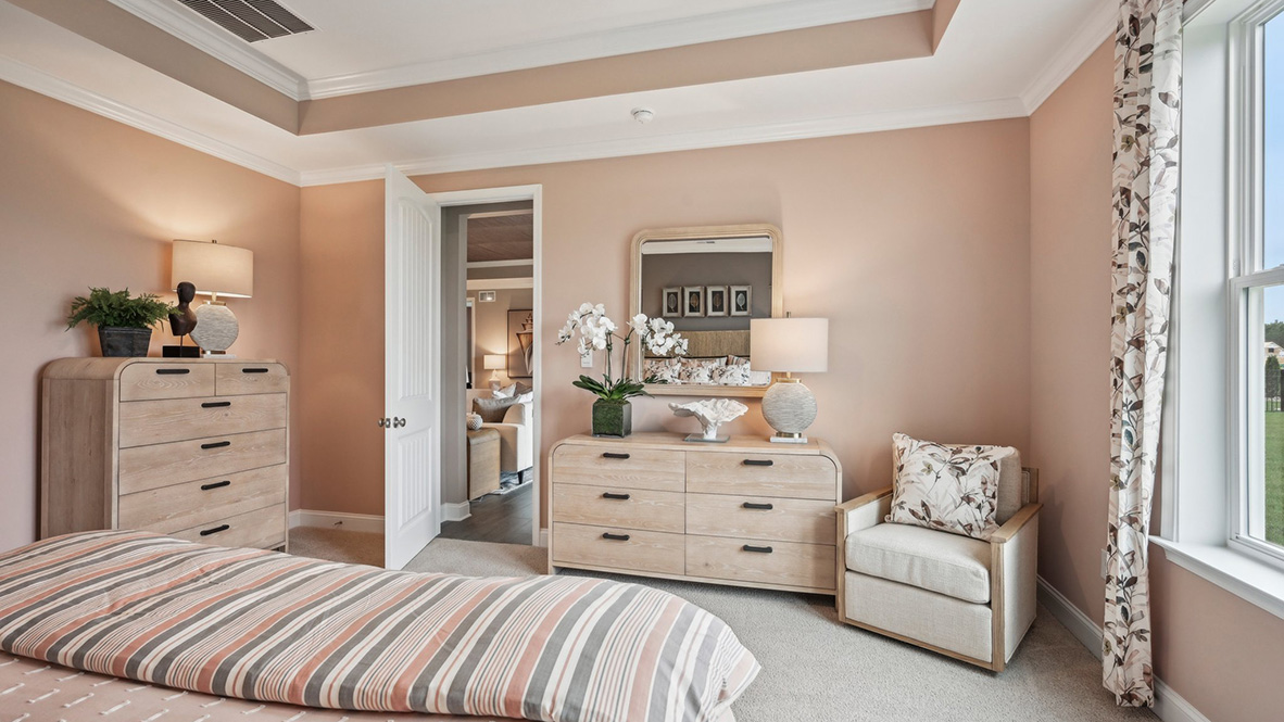 The primary bedroom is located off the living area.