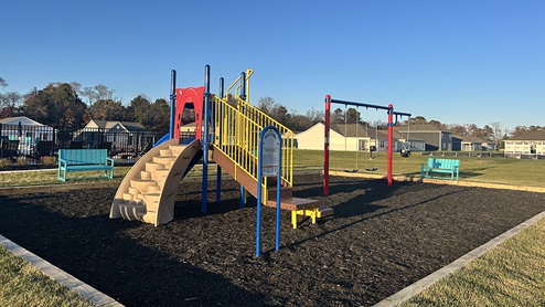 The Plover Point playground with a slide and swings.