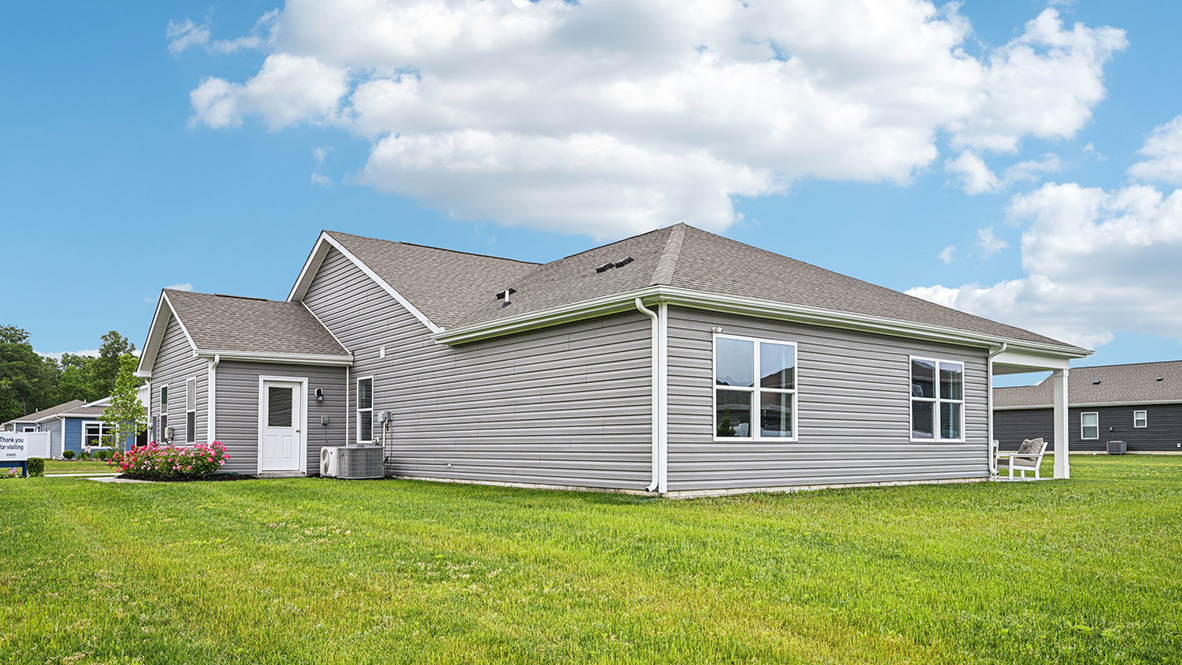 The Cali has a large covered patio on the back of the home.