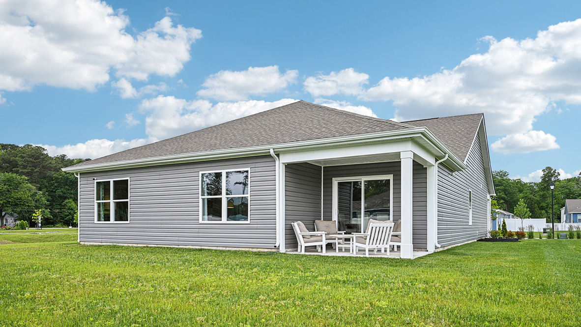 The Cali has a large covered patio on the back of the home.