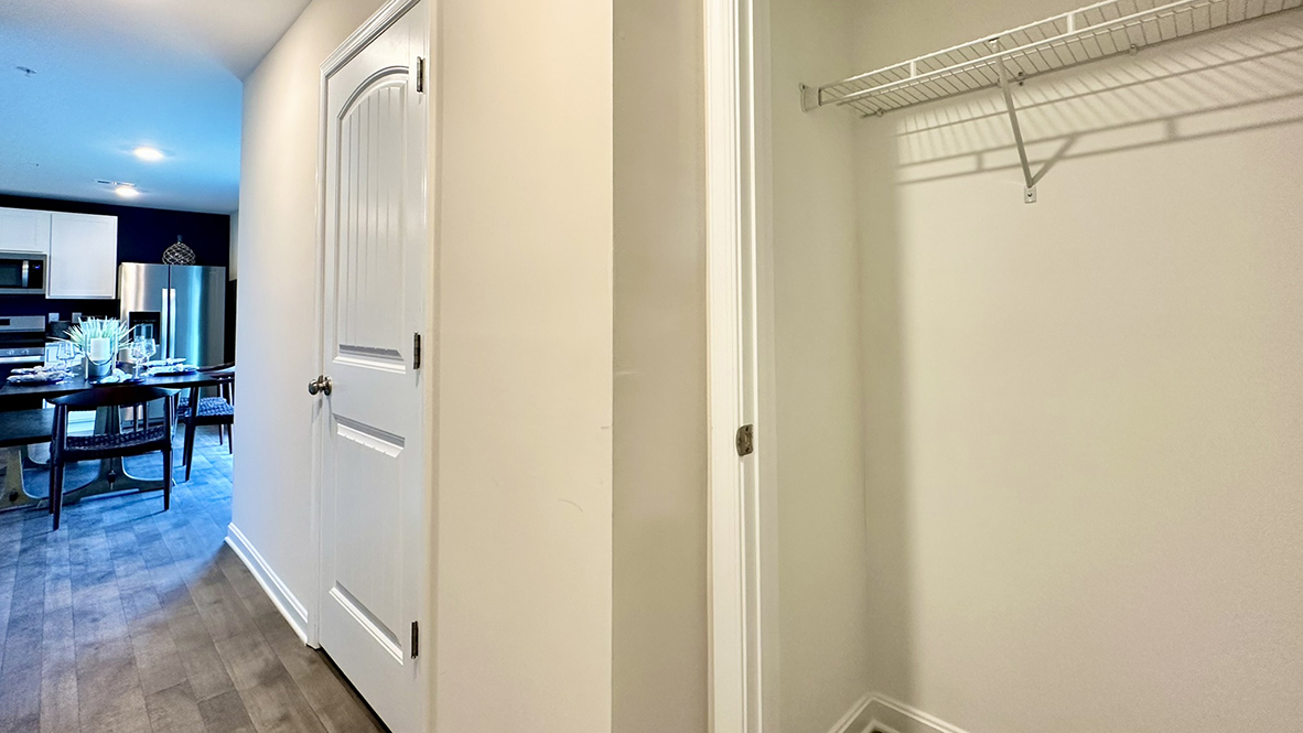 The garage is tucked away off of the kitchen.