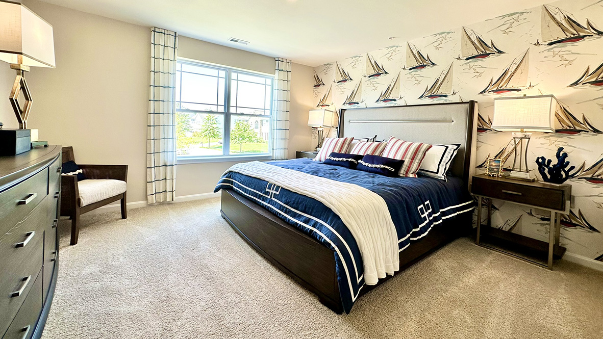 The owner’s suite is located upstairs apart from the guest bedrooms providing privacy.