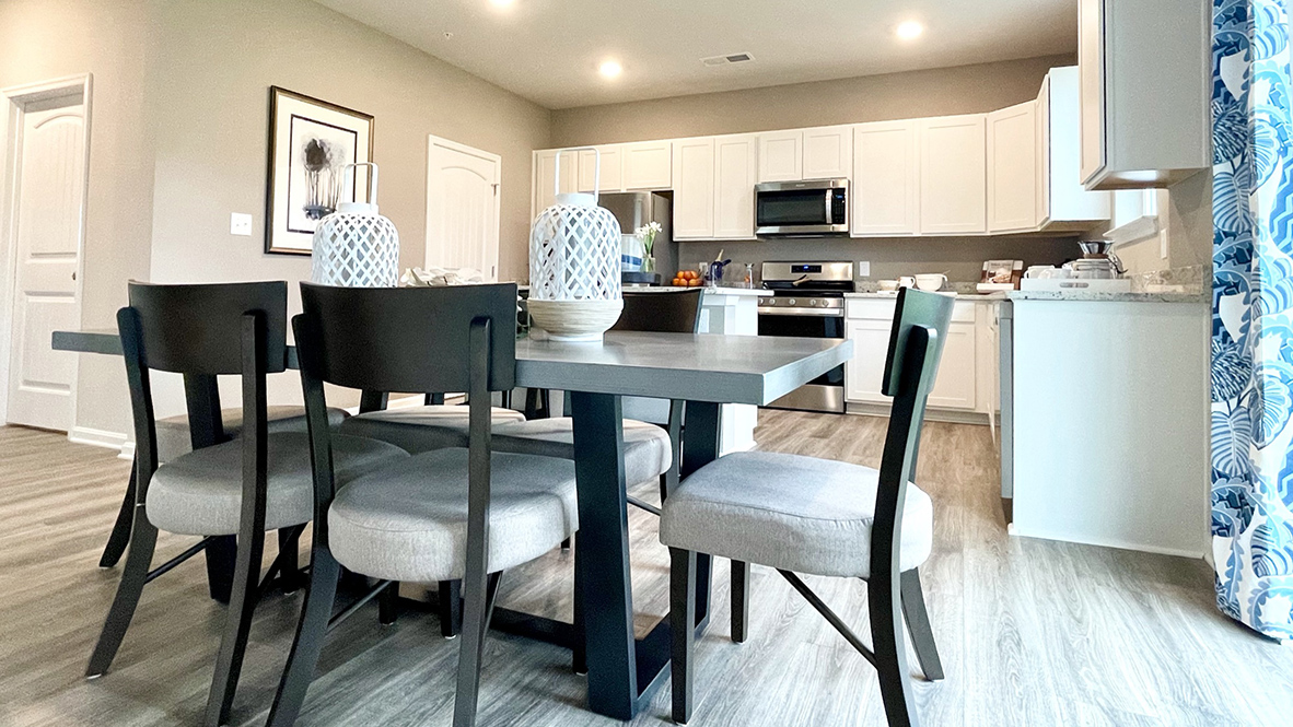 The kitchen has an eat-in dining space that flows perfectly into the sizeable family room.