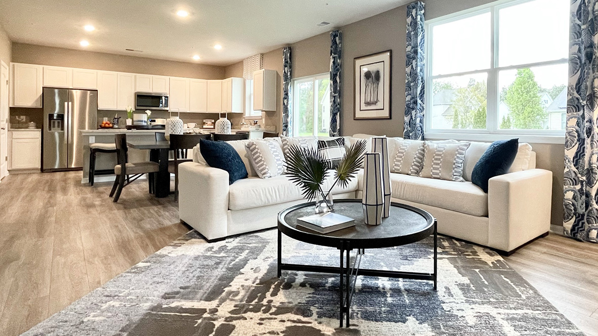 An eat-in dining space flows perfectly into the sizeable family room.