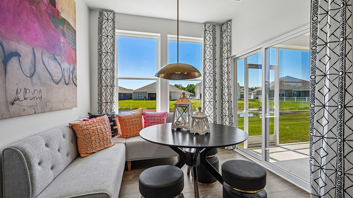 The kitchen is open to the breakfast nook.