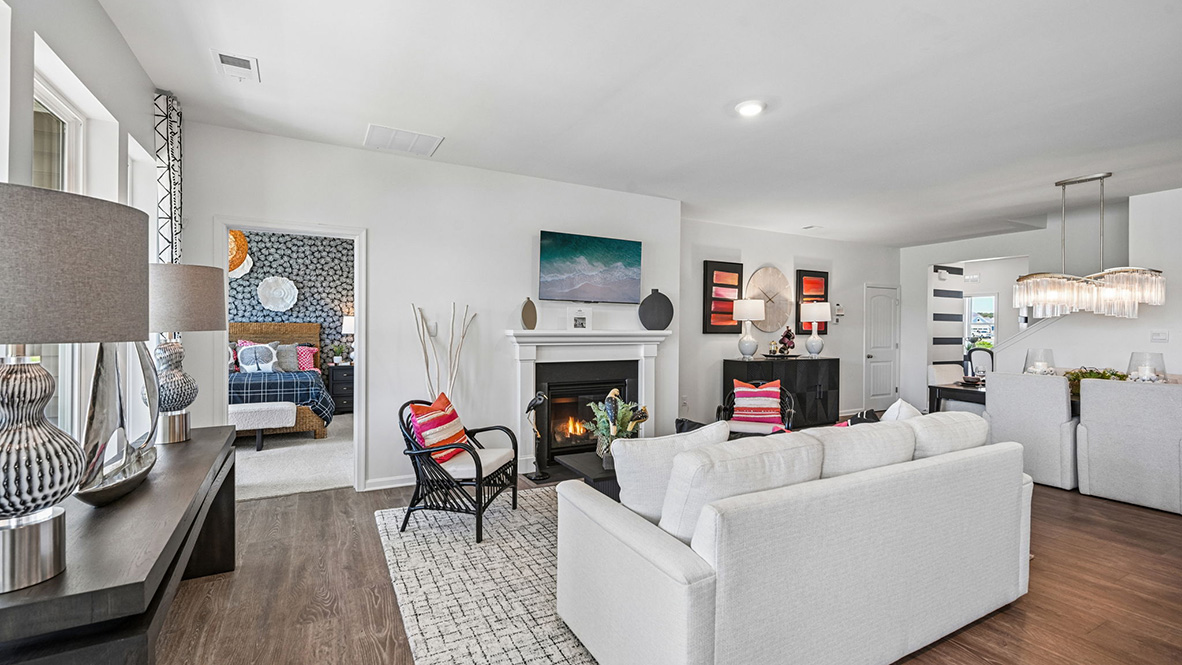The kitchen is open to the great room with a gas fireplace making it easy to spend time with friends and family.