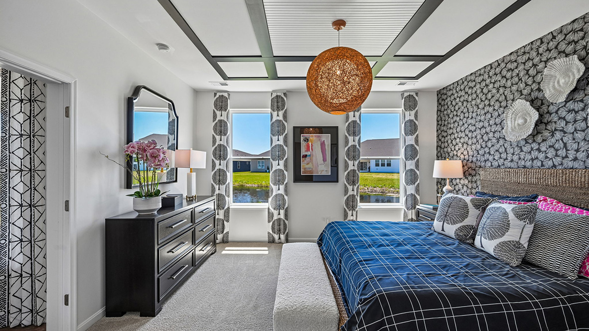 The private owner’s suite is a retreat in the back of the home.