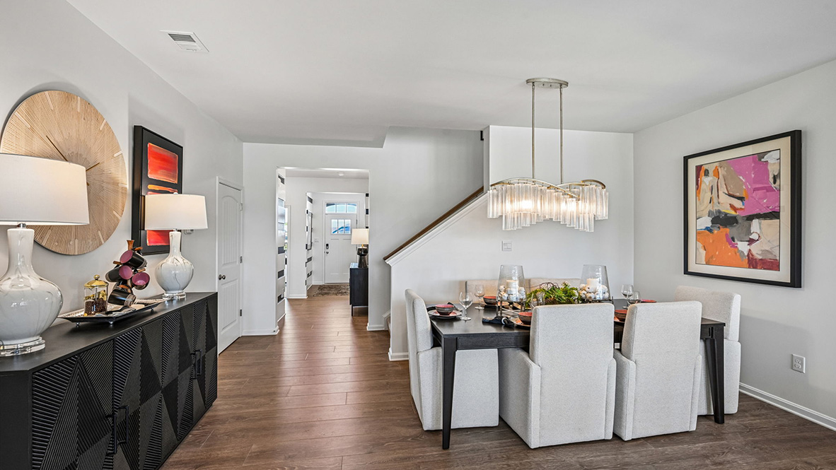 The kitchen is open to the dining area.