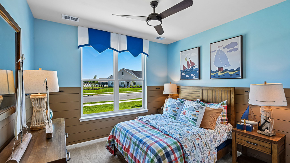 Two guest bedrooms are at the entrance of the home.