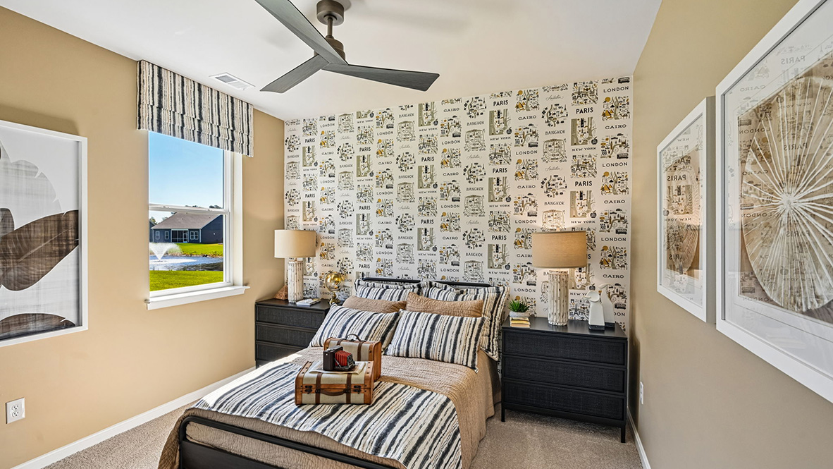 Two guest bedrooms are at the entrance of the home.