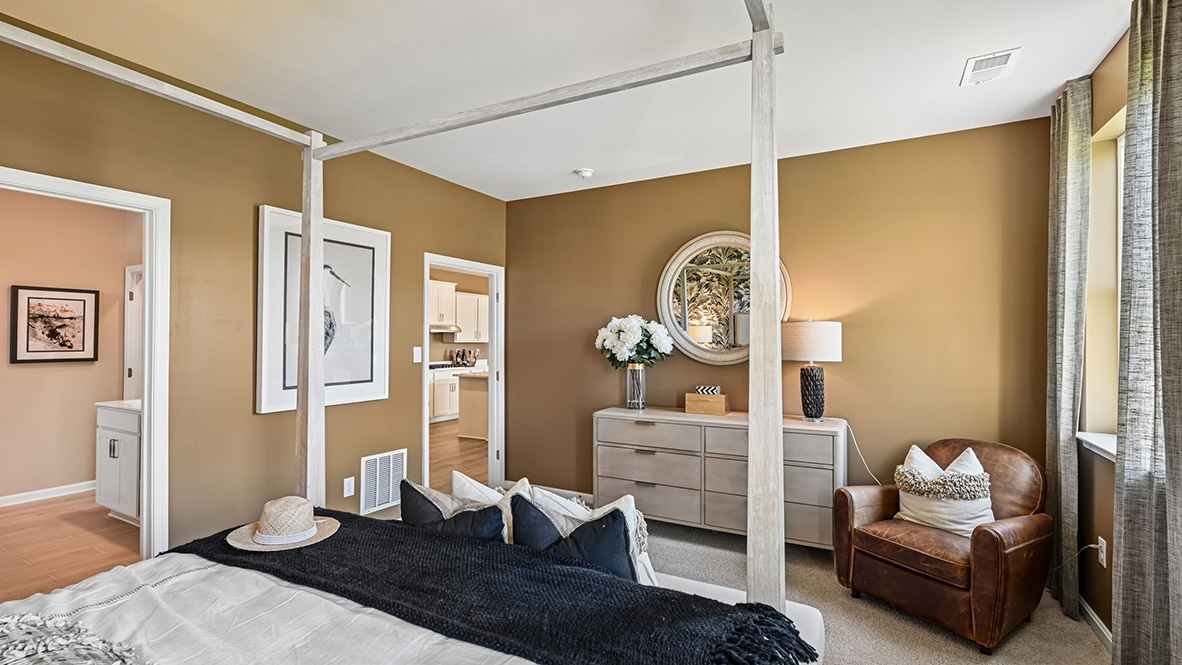 The large owner’s suite has a private bathroom.