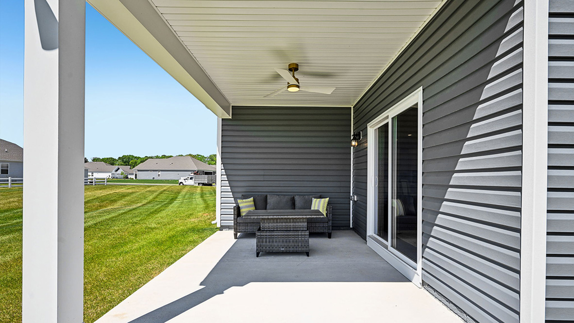 The Galveston has a covered porch off the back of the home.