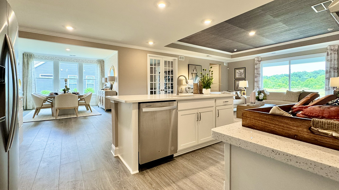 An open-concept kitchen that flows into the living area.