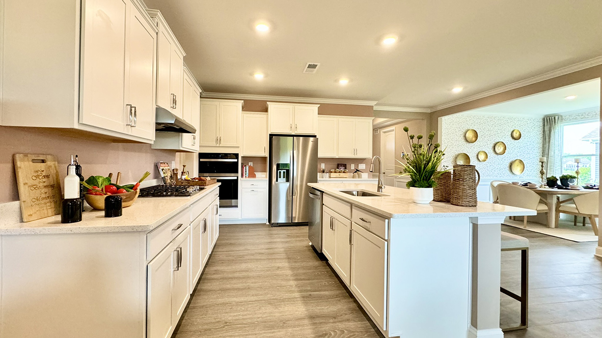 Kitchen with stainless steel appliances.