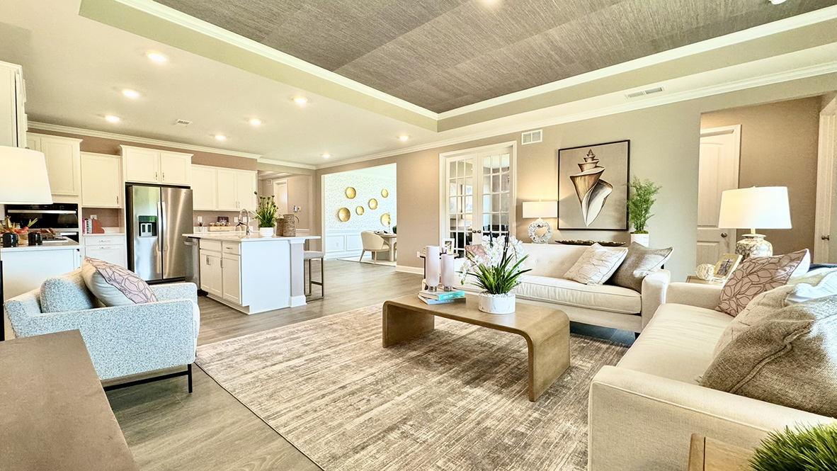 Open concept kitchen and living area.