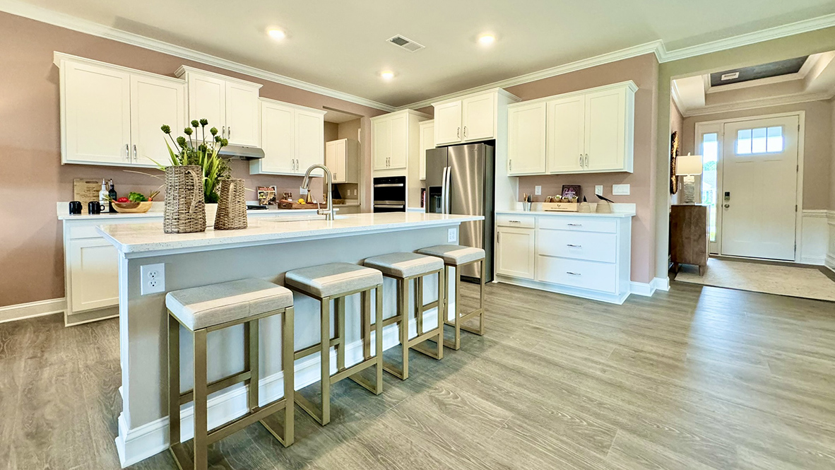 Oversized island with quartz countertops.
