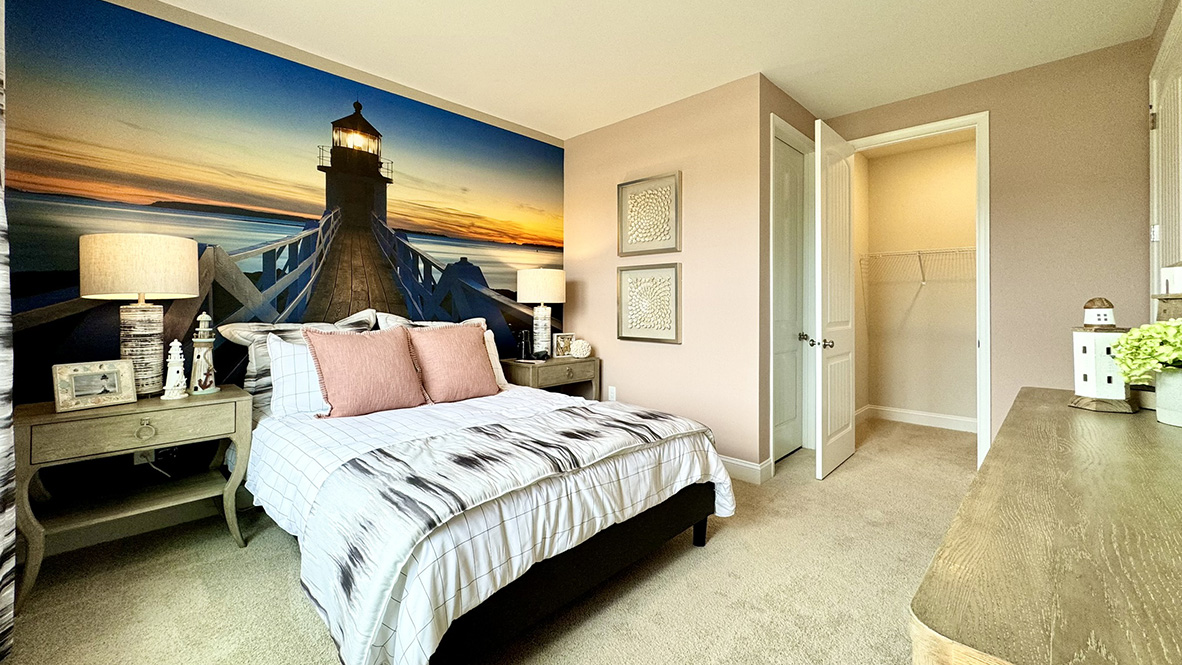 Bedroom closet is next to full bath.