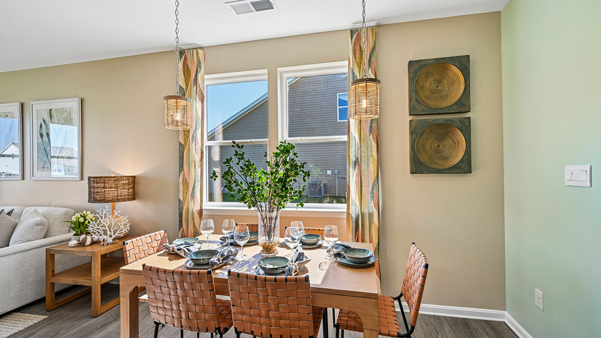 The kitchen is open to the dining area.