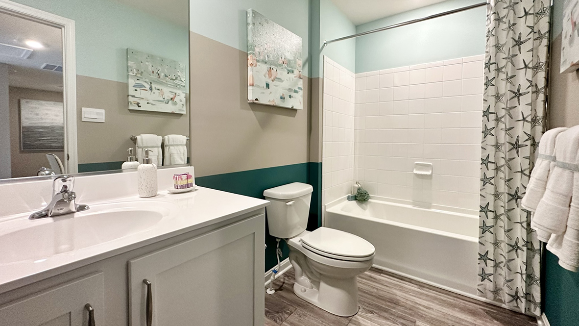 The guest bathroom is a full bath.