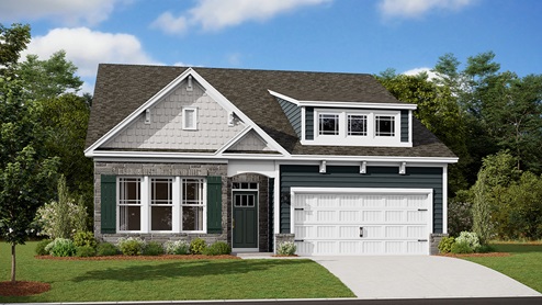 A rendering of a ranch Azalea home with a stone front.