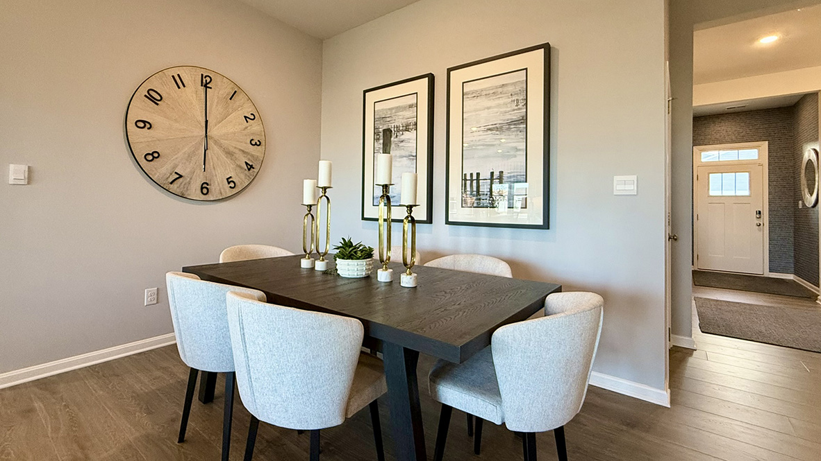 The kitchen is open to the dining area.