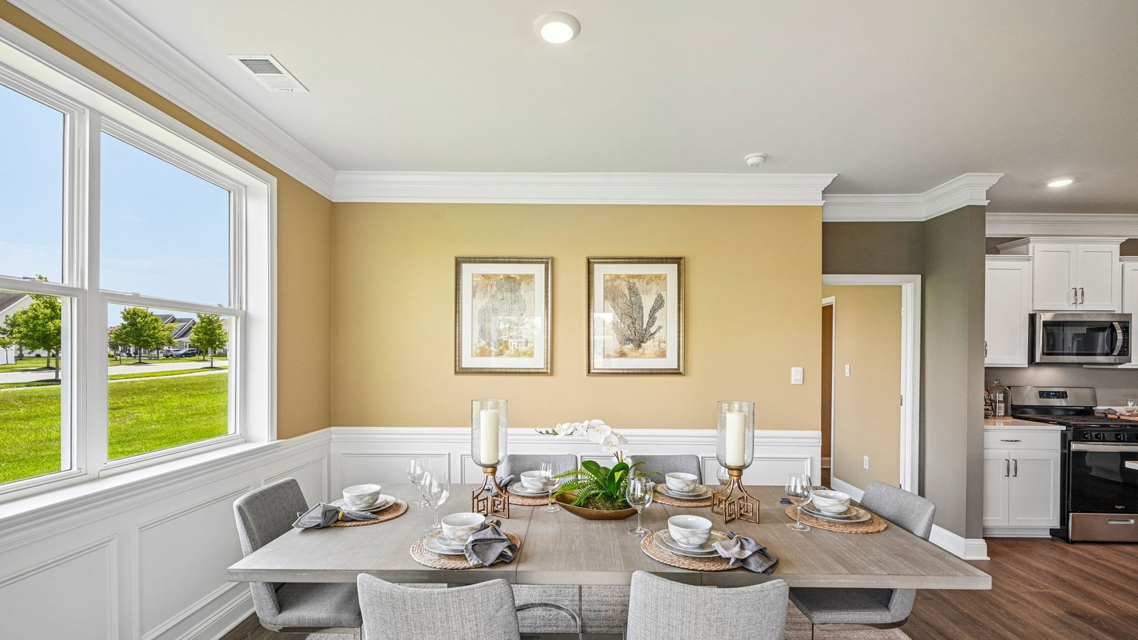 The dining area leads to the rear-covered patio.