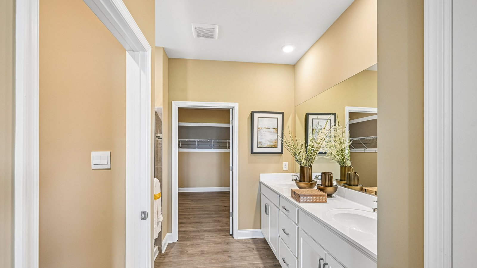 The large primary bedroom has a private bathroom.