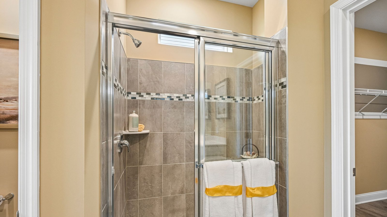 The large primary bedroom has a private bathroom.