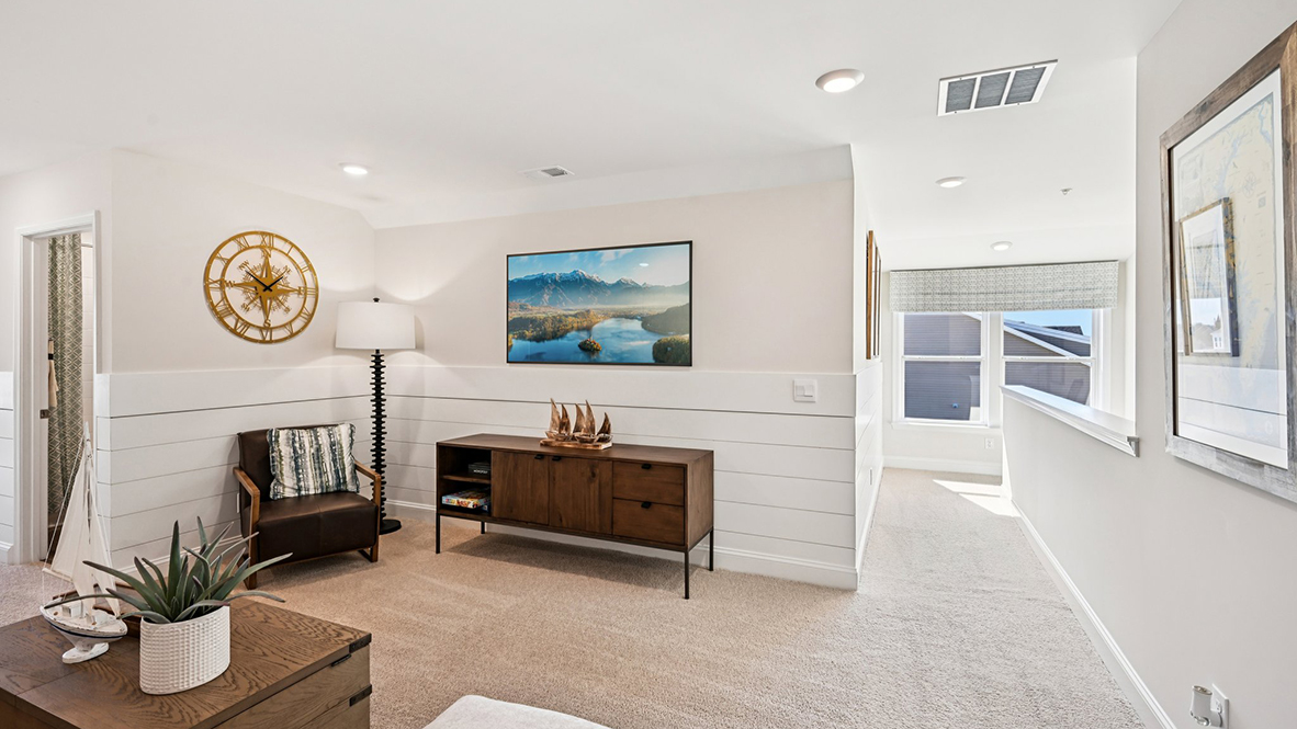 Upstairs, you will find a spacious loft.