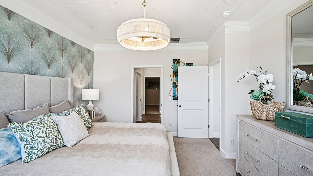 The large primary bedroom has a private bathroom.