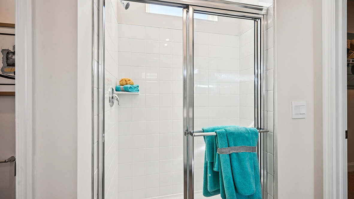 The large primary bedroom has a private bathroom.