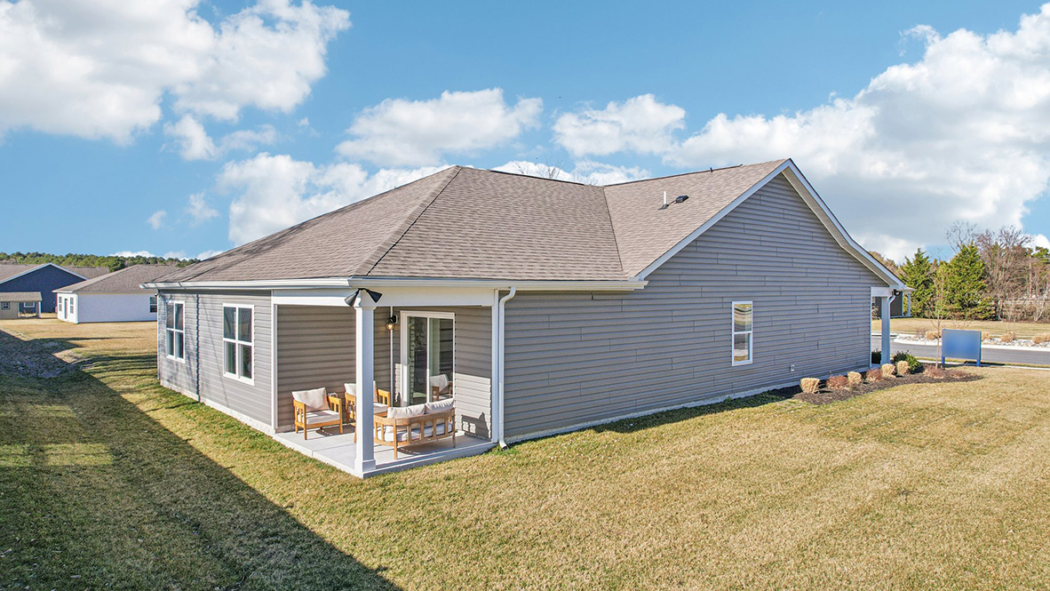 The Cali has a large covered patio on the back of the home.