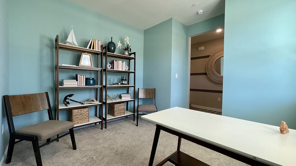 The flex room can be used as a home office.