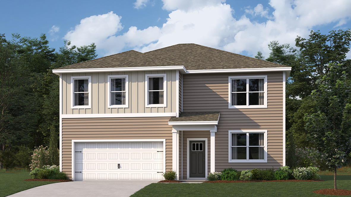 A rendering of a Hayden home with tan siding.