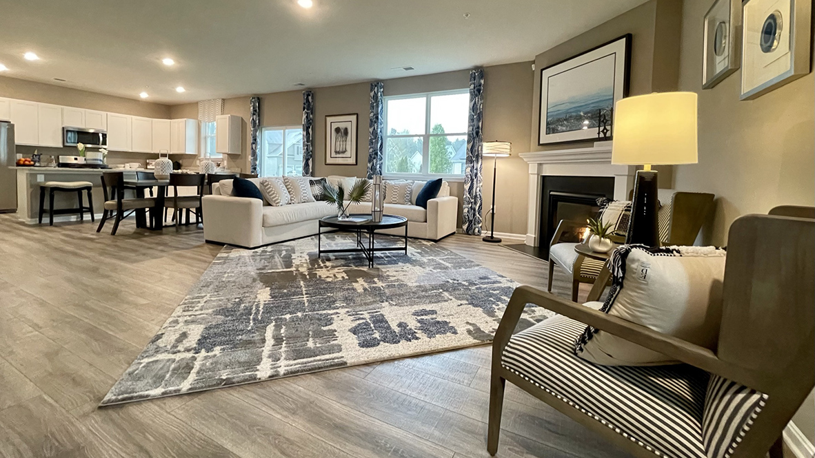 The kitchen has an eat-in dining space that flows perfectly into the sizeable family room.