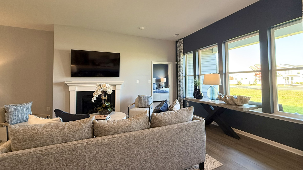 The open floorplan allows natural light throughout the great room.