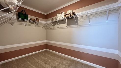 A large walk-in closet is inside the primary bathroom.