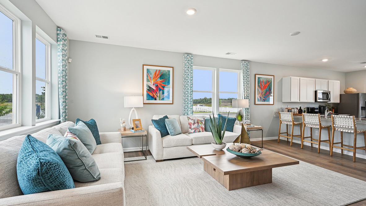 Looking into the living area from the front door.