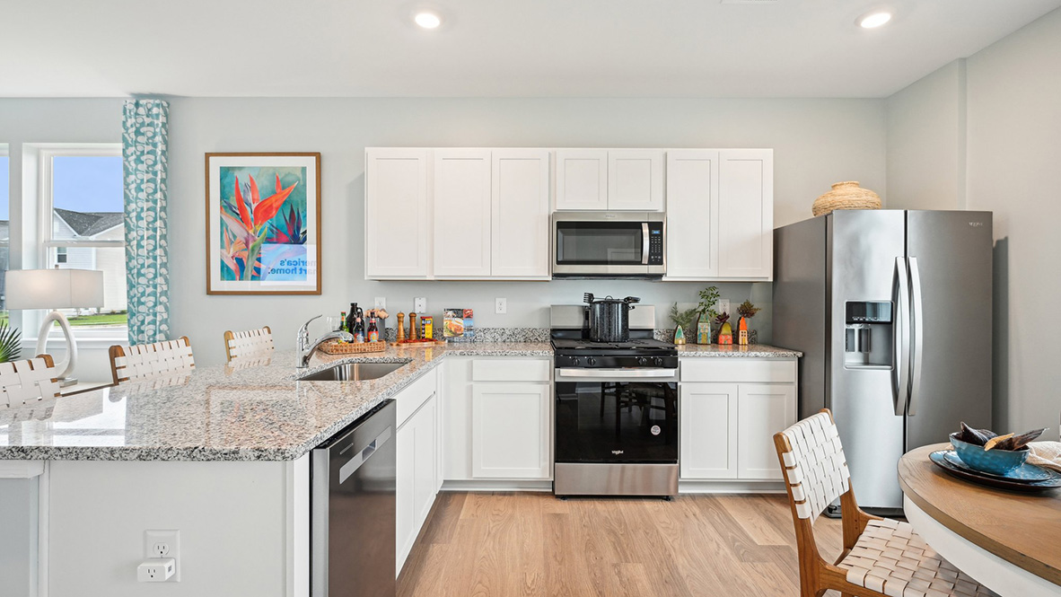 There is plenty of countertop space in this kitchen.