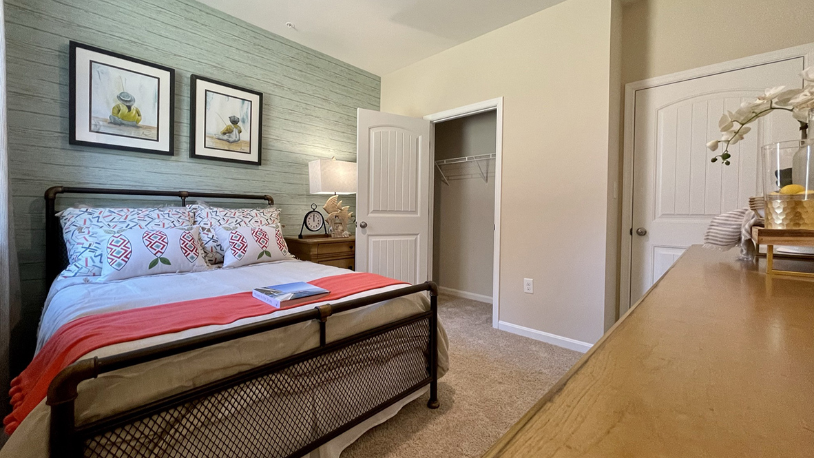 The bedroom has an ample closet.