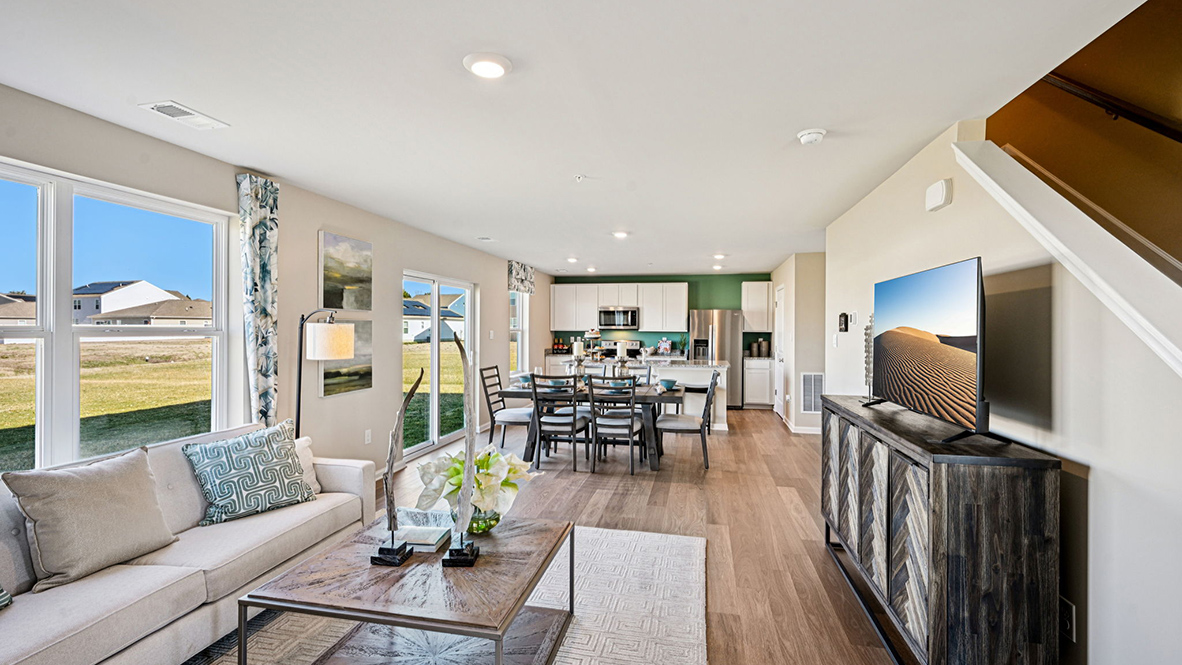 Living area that flows into the kitchen.
