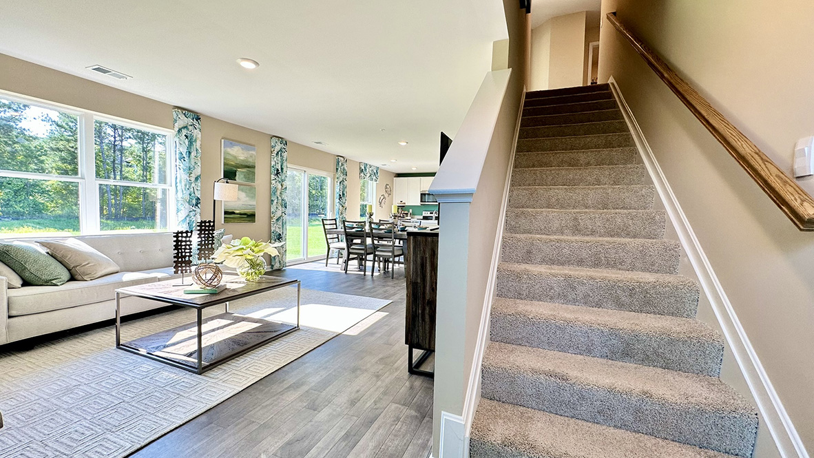 Take the stairs to the bedrooms upstairs.