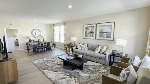 The expansive great room flows seamlessly into the kitchen.