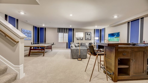 The Hampshire has the option of a finished basement, complete with a recreation room, an additional bedroom, and a full bathroom.