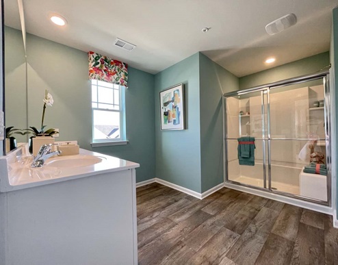 Primary bathroom with walk-in shower.
