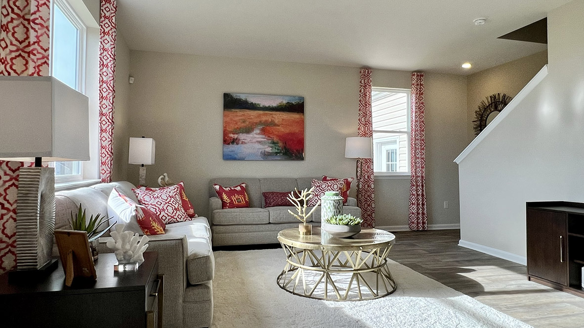 The Galen home has an open-concept living, dining and kitchen.