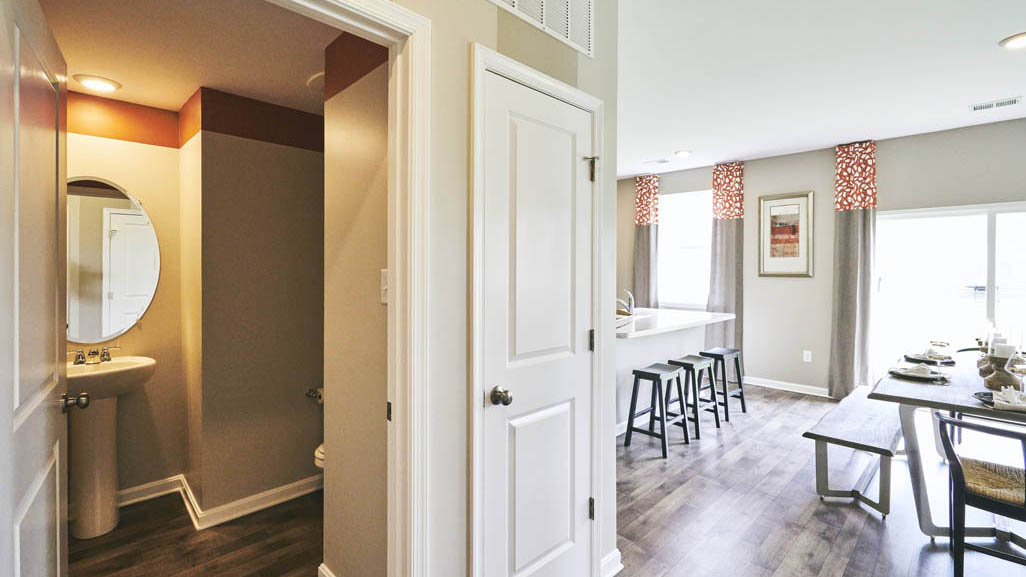 The first floor also offers a powder room.