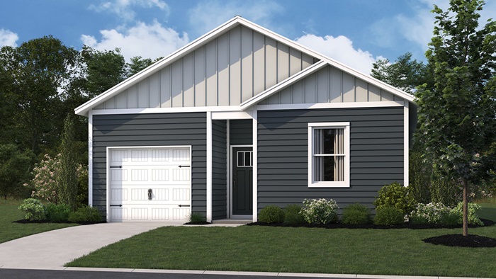 A rendering of the exterior of a Helena home with gray siding.